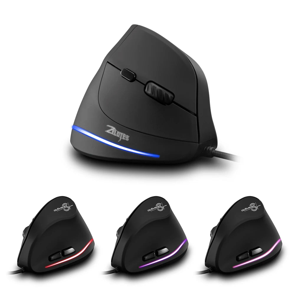 ZELOTES T-20 Mouse Wired Vertical Mouse Ergonomic Rechargeable 3200DPI Optional Portable Gaming Mouse for Mac Laptop PC Computer