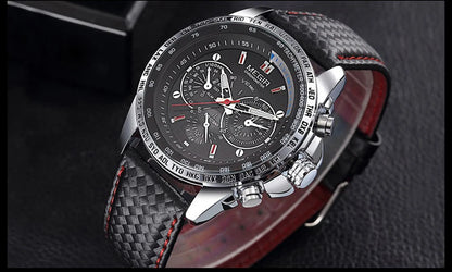 Orologio da polso analogico al quarzo da uomo MEGIR – Orologio di lusso impermeabile con cinturino in pelle, stile casual, modello 1010 (nero)