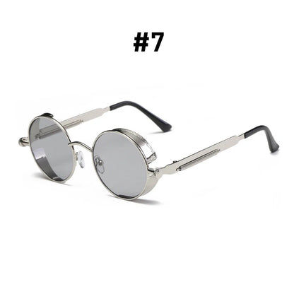 VIVIBEE Vintage Steampunk Red Sunglasses Men Round Punk Alloy Metal Retro Sun Glasses Women 2026 Goggles Gothic Style Shades