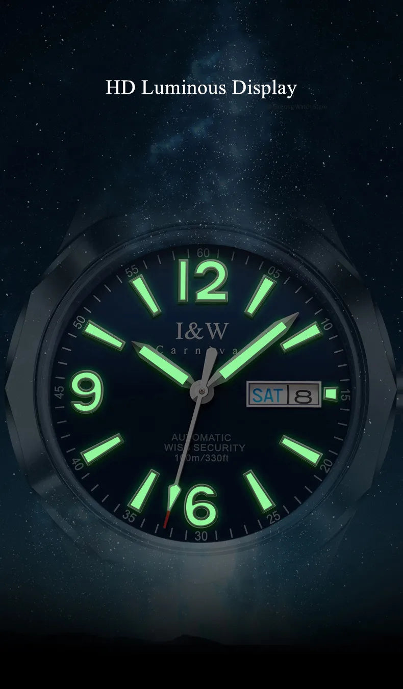 Reloj CARNIVAL Mens Tungsten Mechanical Watch Brand Luxury NH36 Automatic Movement Wristwatches for Men Waterproof Montre Homme