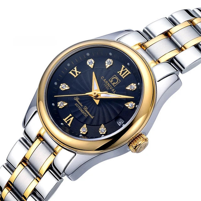 CARNIVAL Brand Luxury Mechanical Watch for Women Ladies Fashion Sapphire Automatic Movement Wristwatches Waterproof Watch for Women