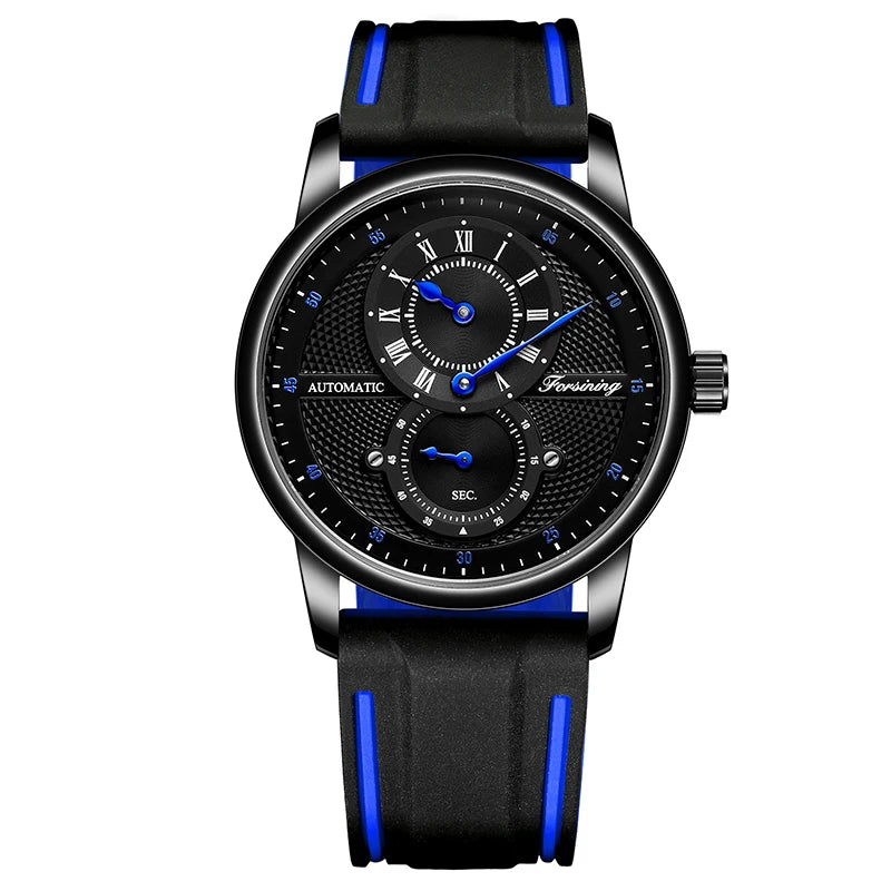 Men Wristwatch Blue White Dial Automatic Transparent Mechanical Watch Silicone Rubber Band Male Sport Clock Relogio Masculino