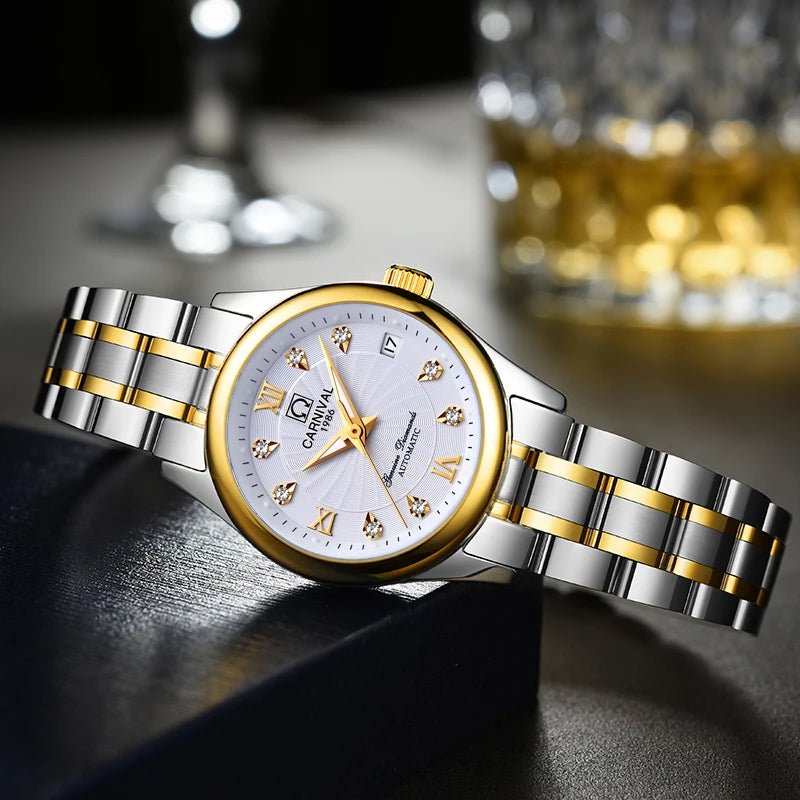 CARNIVAL Brand Luxury Mechanical Watch for Women Ladies Fashion Sapphire Automatic Movement Wristwatches Waterproof Watch for Women