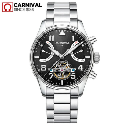 CARNIVAL Fashion Tourbillon Mechanical Watches for Man Automatic Watch Sapphire Waterproof Calendar Luminous Relogio Masculino