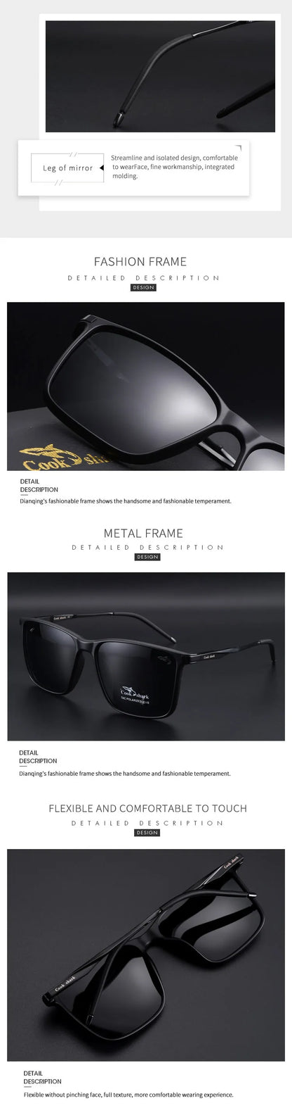 Cook Shark polarized sunglasses men's sunglasses women's UV protection driving special color-changing glasses trend personality
