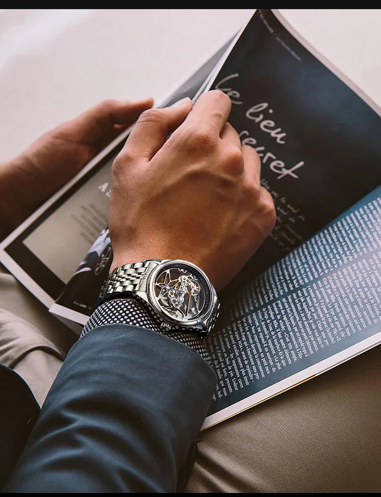 AILANG Skeleton Mechanical Mens Watches Top Brand Luxury Steampunk Transparent Hollow Automatic Watch Relogio Masculino 8625