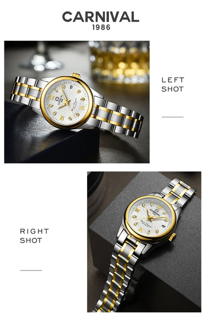 CARNIVAL Brand Luxury Mechanical Watch for Women Ladies Fashion Sapphire Automatic Movement Wristwatches Waterproof Watch for Women