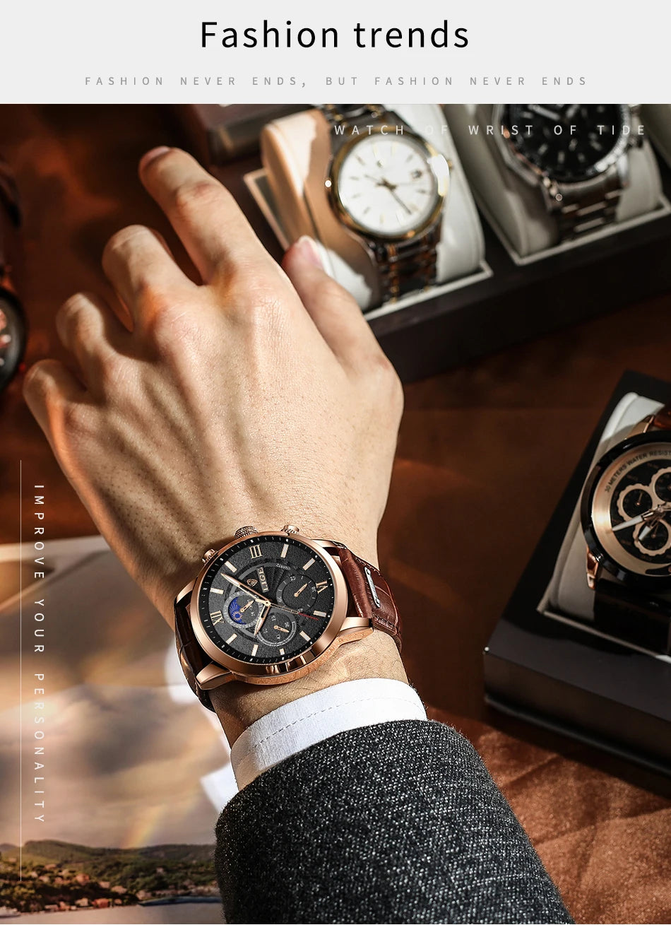 2025 New Mens Watches LIGE Top Brand Luxury Leather Casual Quartz Watch Men's Sport Waterproof Clock Watch Relogio Masculino+Box