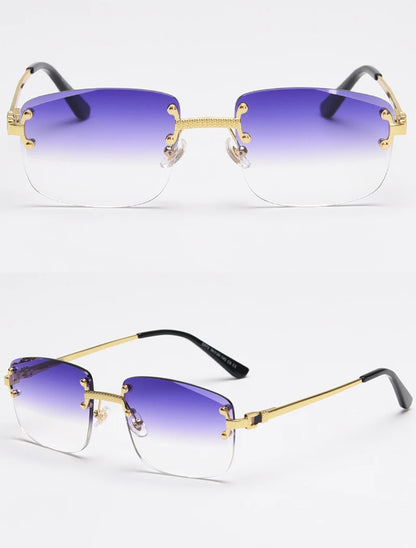 Kachawoo no frame square sunglasses women uv400 brown blue gradient lens metal rimless sun glasses for men popular high quality
