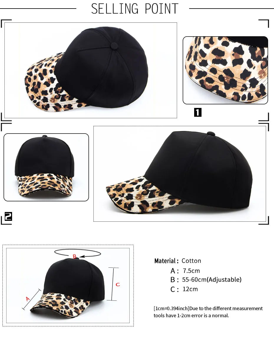 CNTANG Gorra de béisbol con estampado de leopardo para mujer. Gorras de moda hip hop. Gorra informal de marca de diseño para mujer. Gorra snapback para mujer y niñas. Gorras