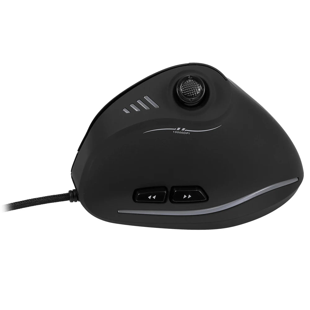 Ratón gaming con cable Zelotes C-18, 11 botones programables, motor láser de 10000DPI, banda de luz RGB, 128KB, ratón vertical para portátil y PC