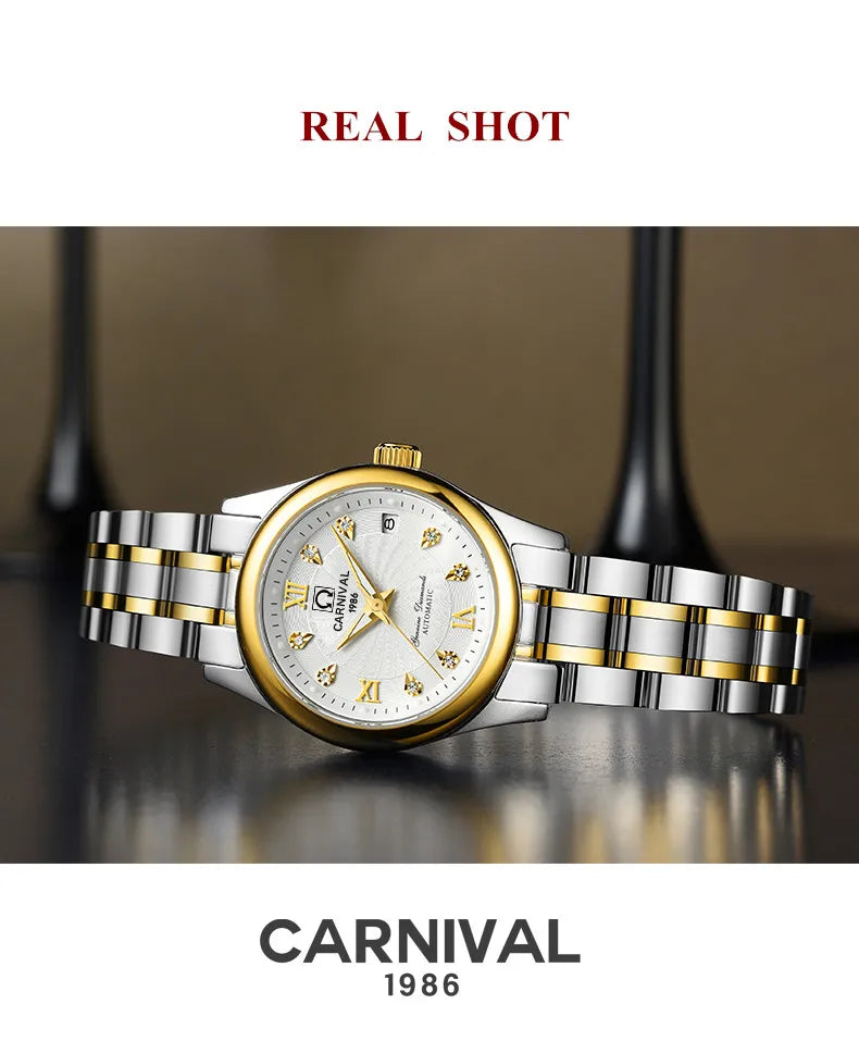 CARNIVAL Brand Luxury Mechanical Watch for Women Ladies Fashion Sapphire Automatic Movement Wristwatches Waterproof Watch for Women