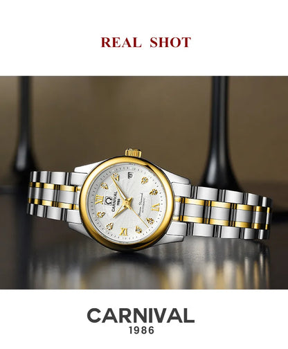 CARNIVAL Brand Luxury Mechanical Watch for Women Ladies Fashion Sapphire Automatic Movement Wristwatches Waterproof Watch for Women