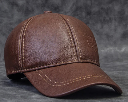 Cappellino da baseball da uomo in vera pelle di vacchetta, 56-60 cm, nero/marrone, con stampa aquila, per uomo, casual, streetwear, GF, Gorras, Dad Hat
