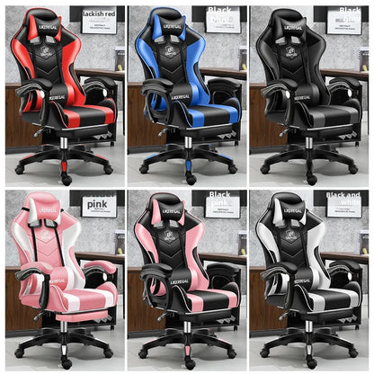 Ergonomic Gaming Chair with Footrest, Reclining Office Computer Chair, Adjustable Height Leather Gaming Chair with Lumbar Support