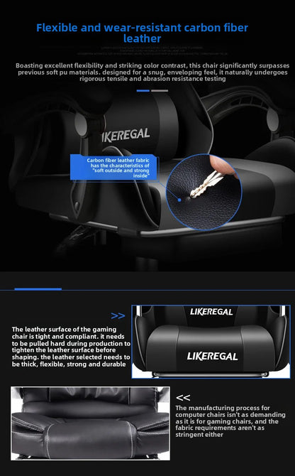Ergonomic Gaming Chair with Footrest, Reclining Office Computer Chair, Adjustable Height Leather Gaming Chair with Lumbar Support