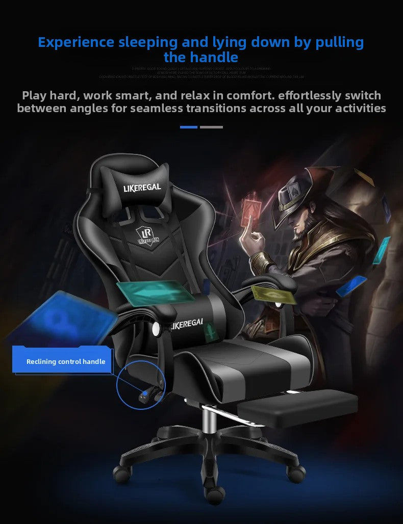 Ergonomic Gaming Chair with Footrest, Reclining Office Computer Chair, Adjustable Height Leather Gaming Chair with Lumbar Support