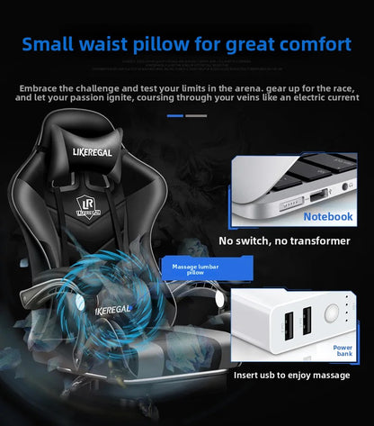 Ergonomic Gaming Chair with Footrest, Reclining Office Computer Chair, Adjustable Height Leather Gaming Chair with Lumbar Support