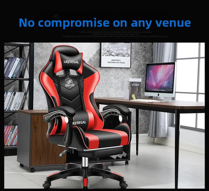 Ergonomic Gaming Chair with Footrest, Reclining Office Computer Chair, Adjustable Height Leather Gaming Chair with Lumbar Support