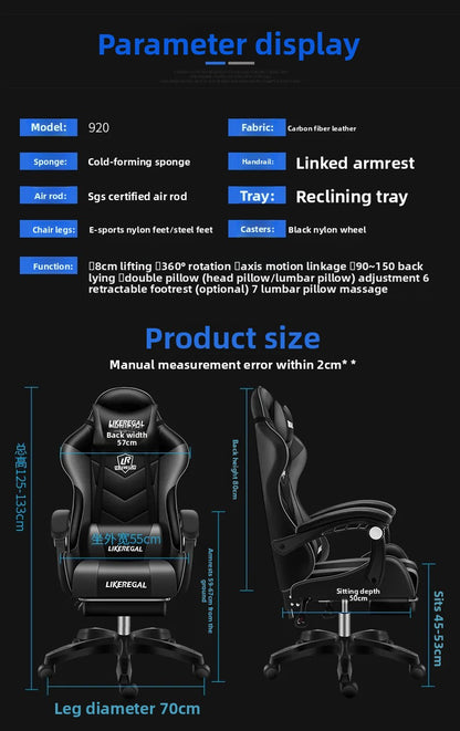 Ergonomic Gaming Chair with Footrest, Reclining Office Computer Chair, Adjustable Height Leather Gaming Chair with Lumbar Support