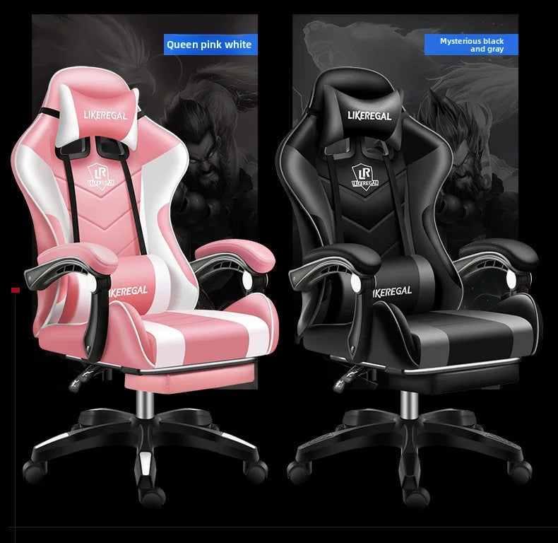 Ergonomic Gaming Chair with Footrest, Reclining Office Computer Chair, Adjustable Height Leather Gaming Chair with Lumbar Support