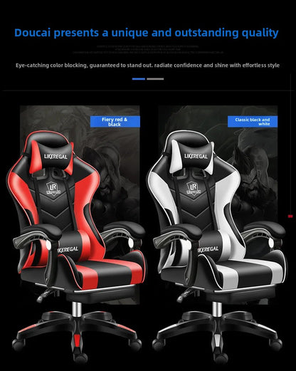 Ergonomic Gaming Chair with Footrest, Reclining Office Computer Chair, Adjustable Height Leather Gaming Chair with Lumbar Support
