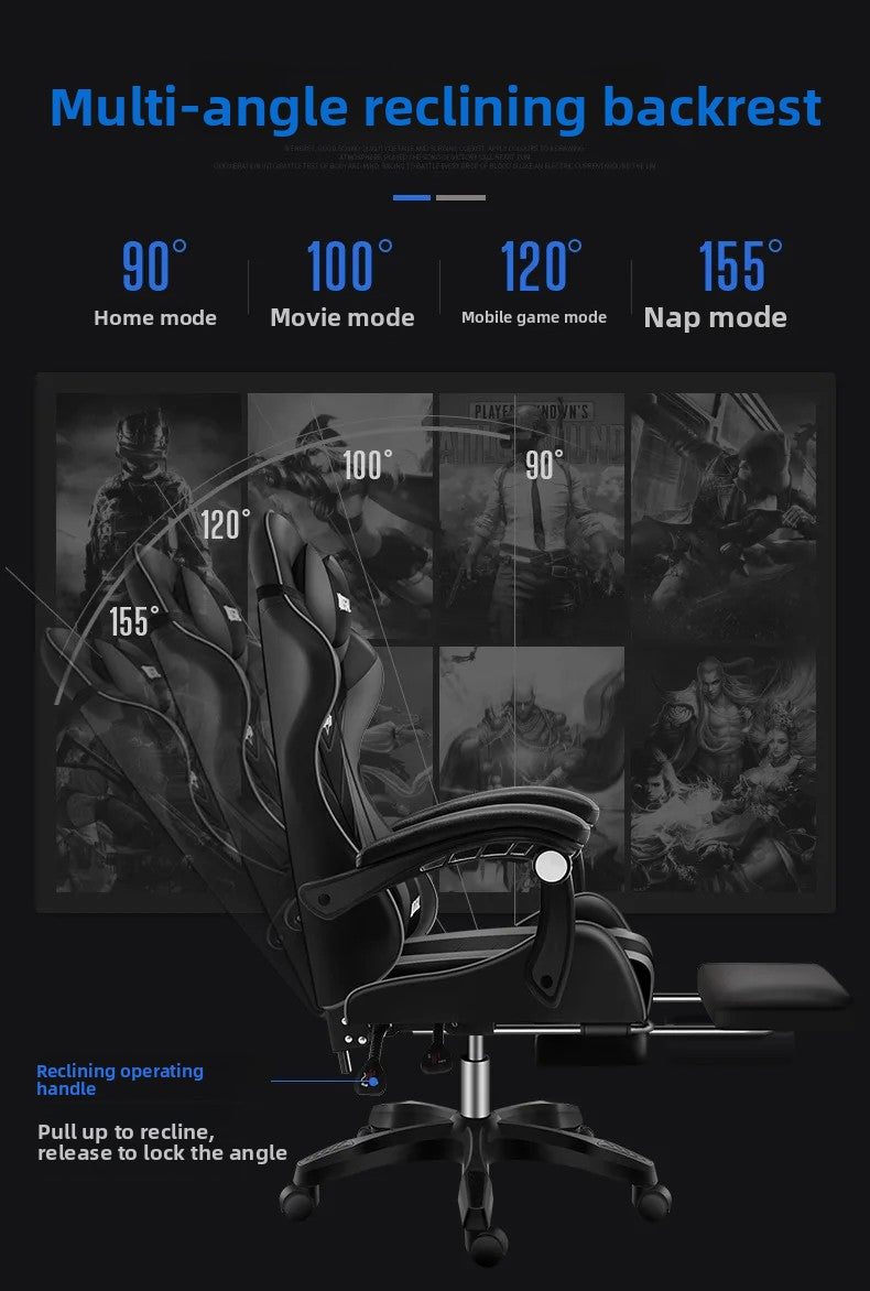 Ergonomic Gaming Chair with Footrest, Reclining Office Computer Chair, Adjustable Height Leather Gaming Chair with Lumbar Support