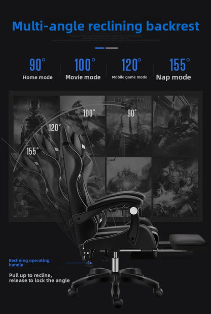 Ergonomic Gaming Chair with Footrest, Reclining Office Computer Chair, Adjustable Height Leather Gaming Chair with Lumbar Support