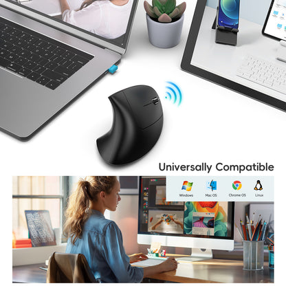 Dual Mode Vertical Mouse Wireless Bluetooth Ergonomic Mouse, Rechargeable Silent 2.4G Gaming Mouse with 2400 DPI for PC & Laptop