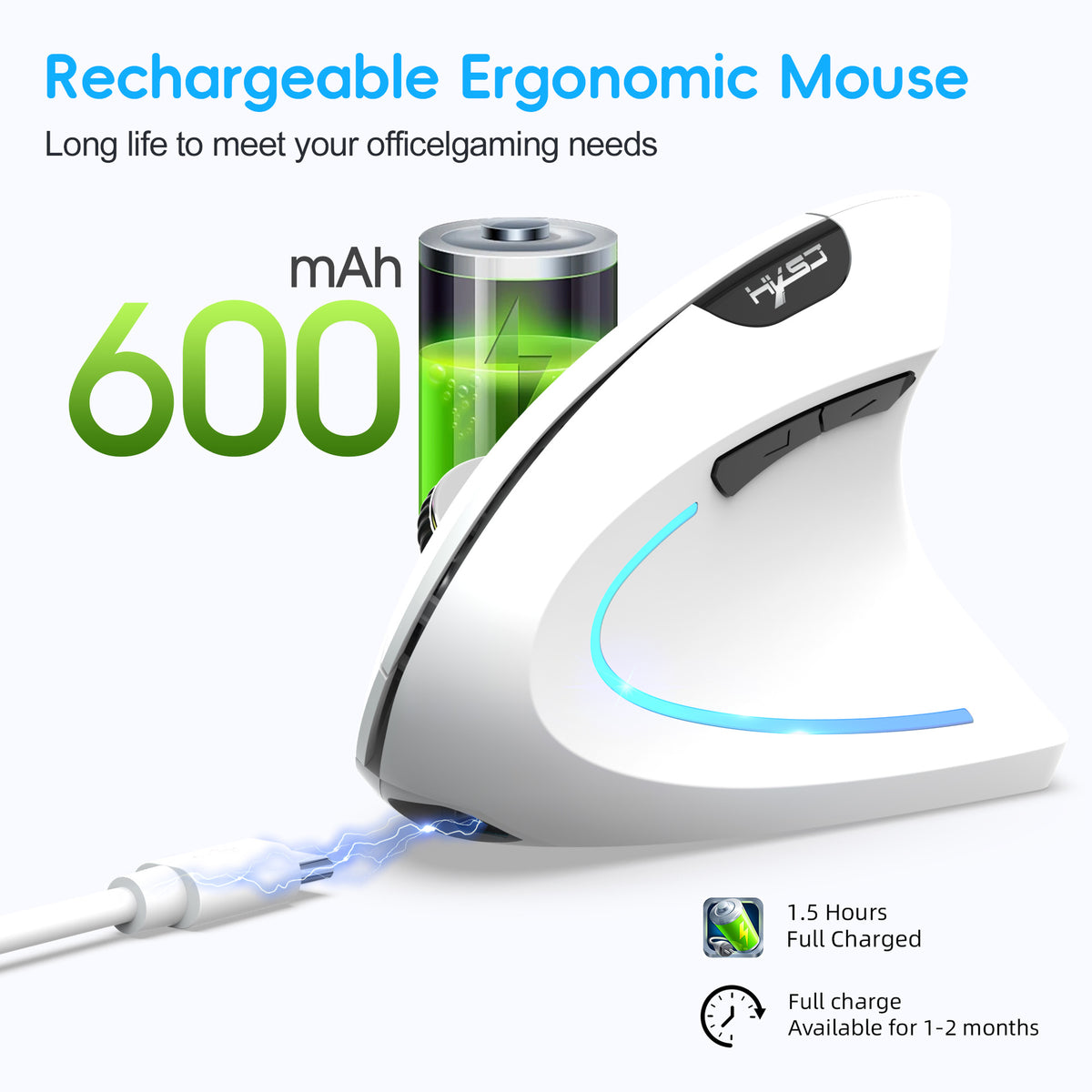 Dual Mode Vertical Mouse Wireless Bluetooth Ergonomic Mouse, Rechargeable Silent 2.4G Gaming Mouse with 2400 DPI for PC & Laptop