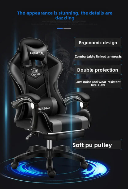 Ergonomic Gaming Chair with Footrest, Reclining Office Computer Chair, Adjustable Height Leather Gaming Chair with Lumbar Support