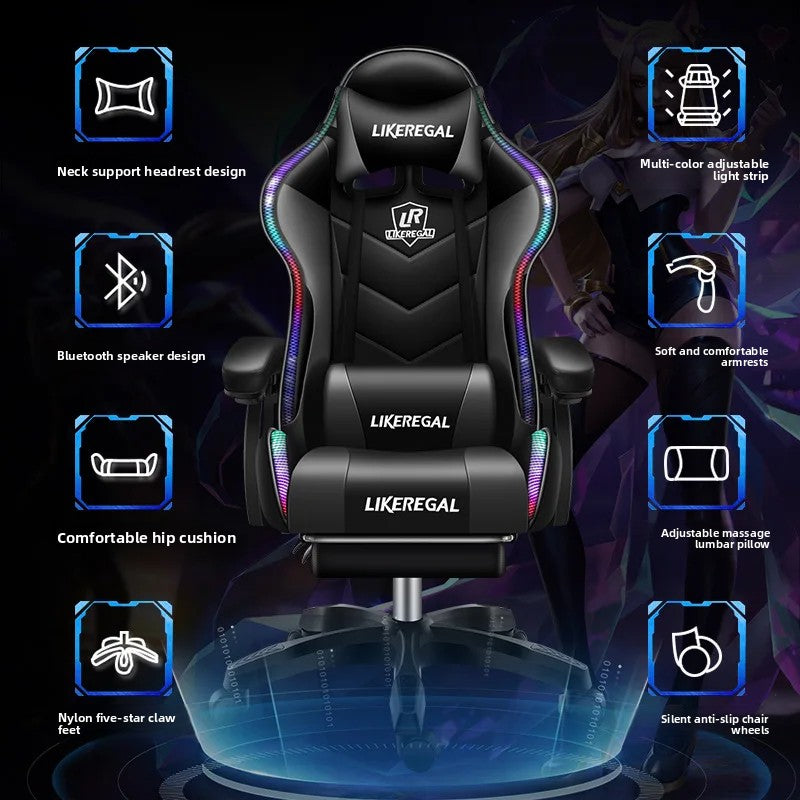 Ergonomic Gaming Chair with Footrest, Reclining Office Computer Chair, Adjustable Height Leather Gaming Chair with Lumbar Support
