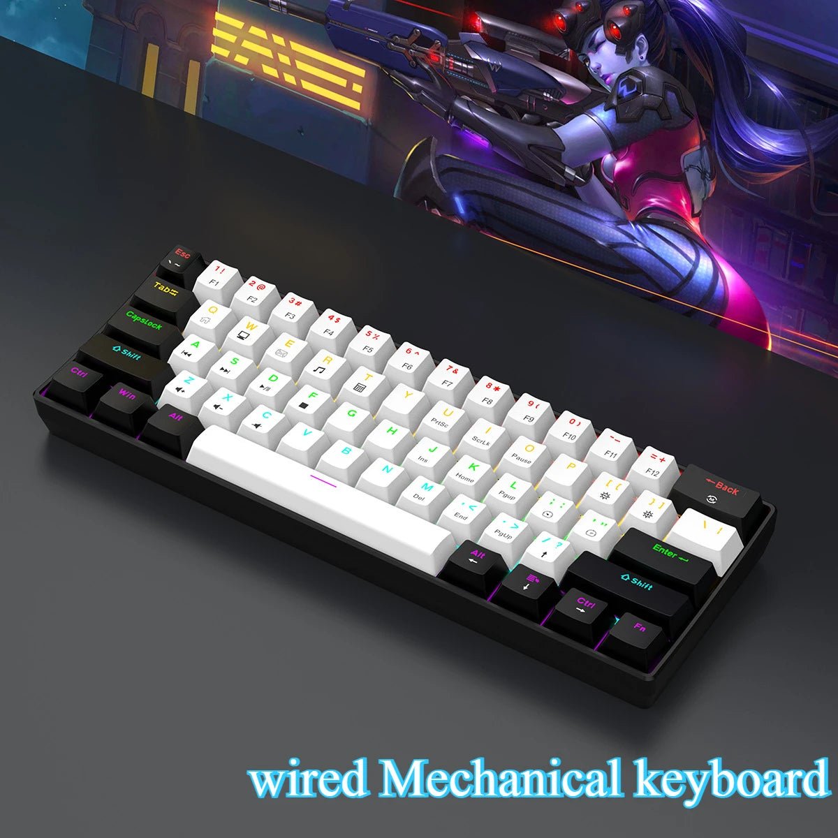 Mechanical keyboard gamer 60% mini 6 1keys backlit pc switches keyboards portable wired cute laptop  key board teclado mecanico