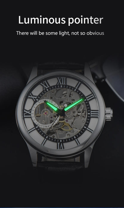 LONGLUX automatic watch rome wholesale mechanical wristwatches waterproof hollow leather mens watch men gift
