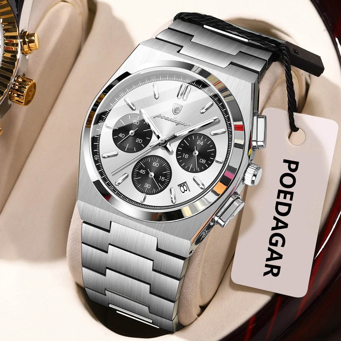 POEDAGAR Luxury Men's Watch Chronograph Date Stainless Steel Casual Man Clock Waterproof Luminous Fashion Quartz Watches For Men