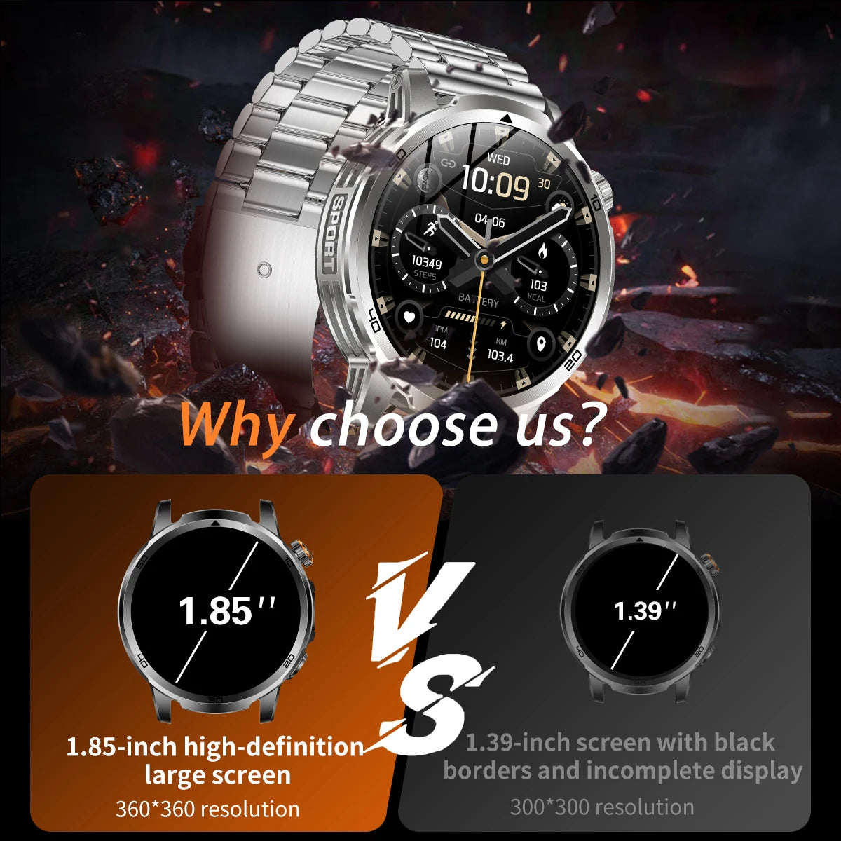 2026 New Military Outdoor Smart Watch 1.85‘’ AMOLED 1000mAh Large Battery 5ATM Waterproof Voice Call Sports Men Fitness Bracel