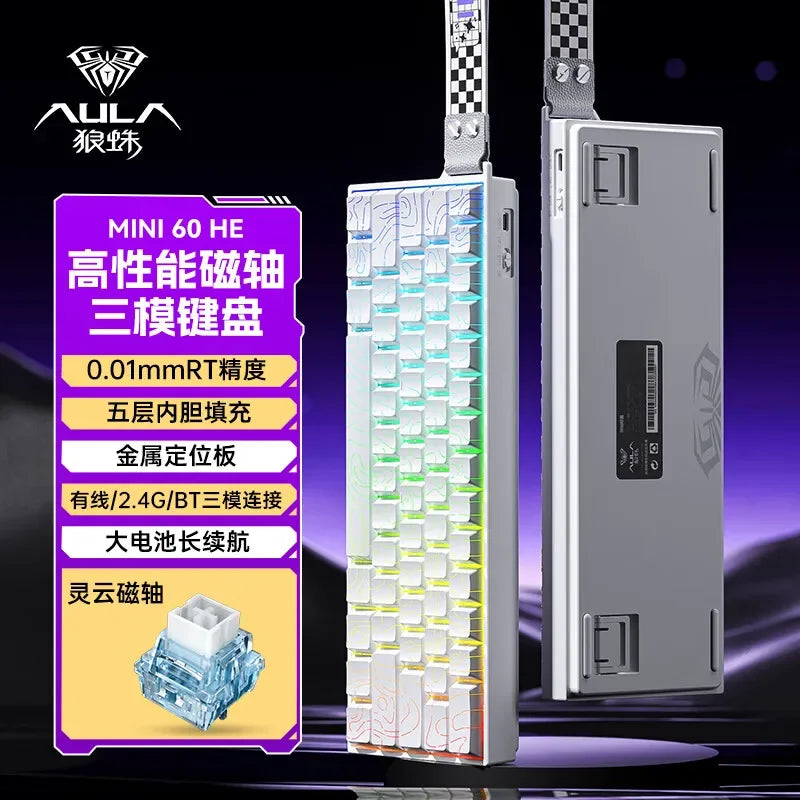 AULA Mini60 HE Magnetic Switch Keyboard RGB Tri Mode Wireless Mechanical Keyboard 8000Hz 0.01mm RT Gaming Keyboard Gamer Gifts