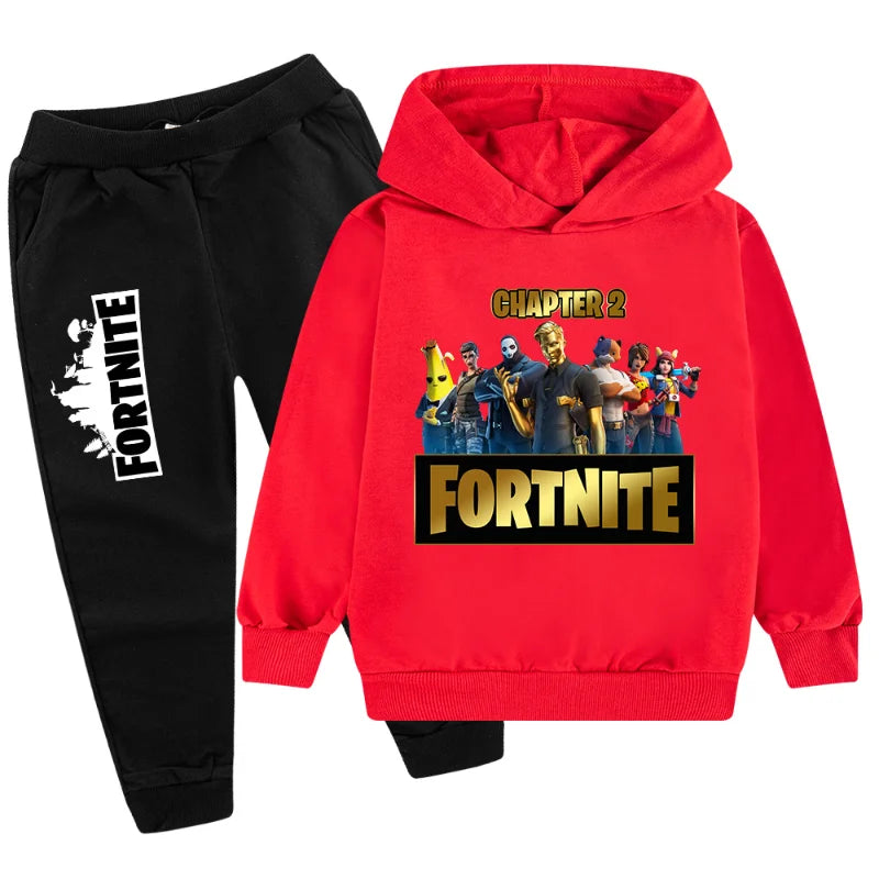 Fortnite Boys' and Girls' Fall/Winter Fashion Pocket Pants Hoodie Set Long-Sleeve Sweatshirt Halloween Costume Gift