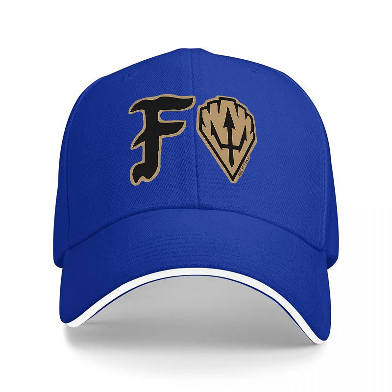 FORTNITE BASEBALL CAP WITH GOLD LOGO DESIGN BLACK AND WHITE TRIM ADJUSTABLE FIT FOR GAMING FANS AND STYLE ENTHUSIASTS