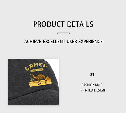 Vintage “Camel” Desert Scene Print Washed Baseball Cap - Adjustable Unisex Vintage Cap for Outdoor Hiking and Mountaineering
