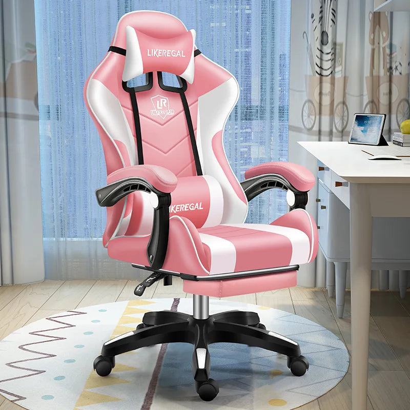 Ergonomic Gaming Chair with Footrest, Reclining Office Computer Chair, Adjustable Height Leather Gaming Chair with Lumbar Support