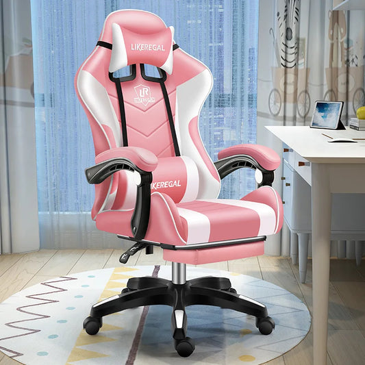 Ergonomic Gaming Chair with Footrest, Reclining Office Computer Chair, Adjustable Height Leather Gaming Chair with Lumbar Support
