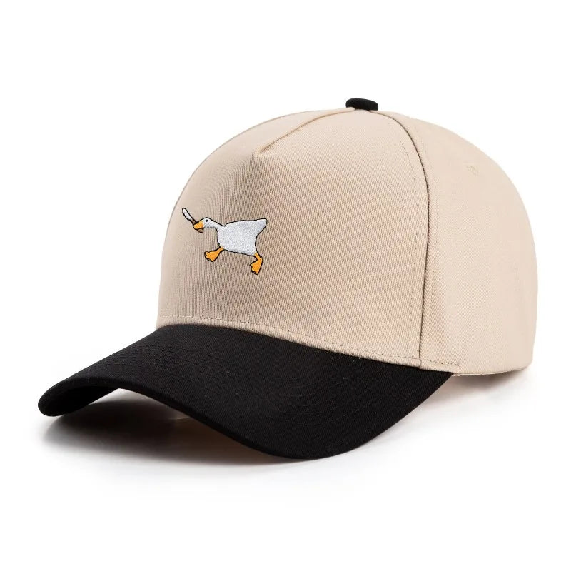 Embroidered baseball cap with goose pattern for men and women, casual and fashionable city style duckbill cap