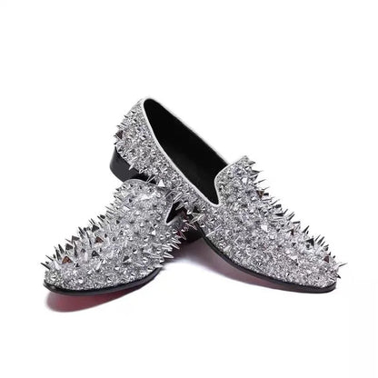 Fashion Blue Bling Spikes Loafers Shoes For Men Luxury Handmade Slip On Mens Dress Shoes Wedding Shoes