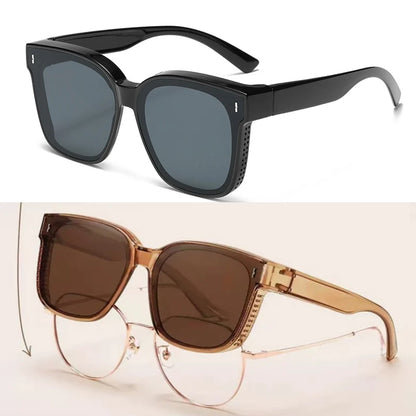 Fashion Square Polarized Sunglasses Cover Over Myopia Prescription Glasses Portable Men Women Vintage Fishing Driving Eyewear ﻿