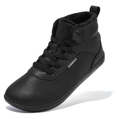 HOBIBEAR Unisex Winter Barefoot Shoes Womens Men Wide Toe Box Faux Fur Lined Ankle Sneakers Artificial Leather Lace Up Shoes