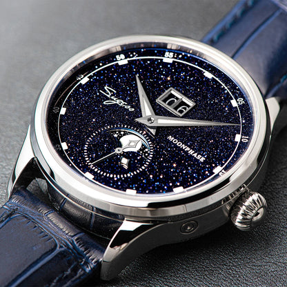 Sugess 2022 Luxury Man Watch Moonphase Blue GoldStone Dial Tianjin 2528 Movement Stainless Steel Starry Sky Limited Edition V3