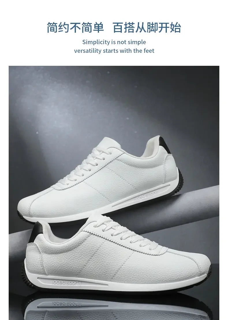 Leisure Running Summer Fashion Anti Slip Mountaineering PU Leather Sports Shoes Tennis Trend  Hot Selling Men White Flat Shoes