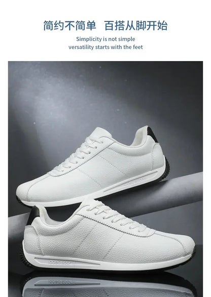 Leisure Running Summer Fashion Anti Slip Mountaineering PU Leather Sports Shoes Tennis Trend  Hot Selling Men White Flat Shoes