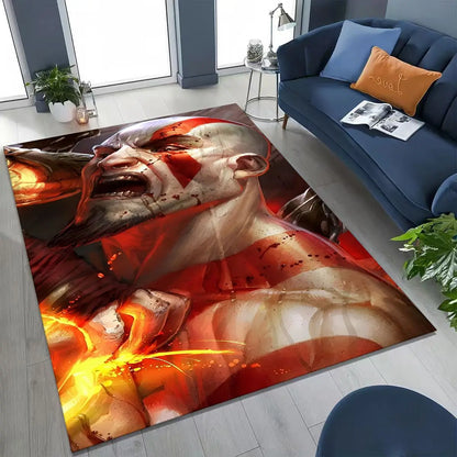 Classics God of War Kratos 3A Game Gamer Rug for Bedroom Living Room Sofa Home Doormat Decor, Large Kids Play Non-slip Floor Mat